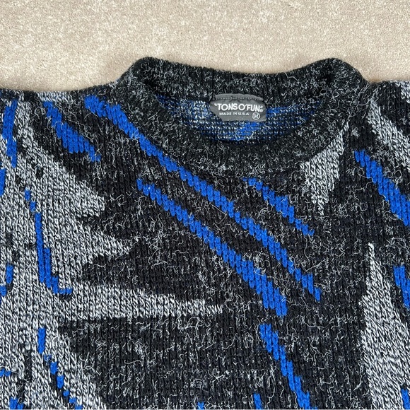 Vintage Sweater Men's 80/90s Crew Neck Made in USA Geometric Patterned Medium - Picture 4 of 10